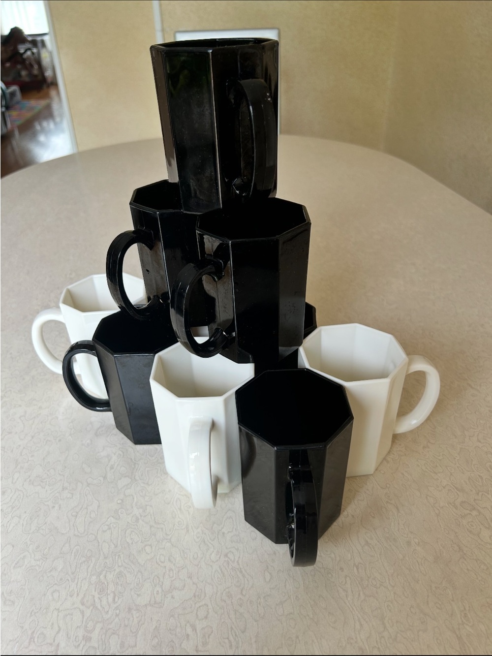 Black & White Arcoroc Octime Octagonal Ceramic Mugs Collection - Set of 8